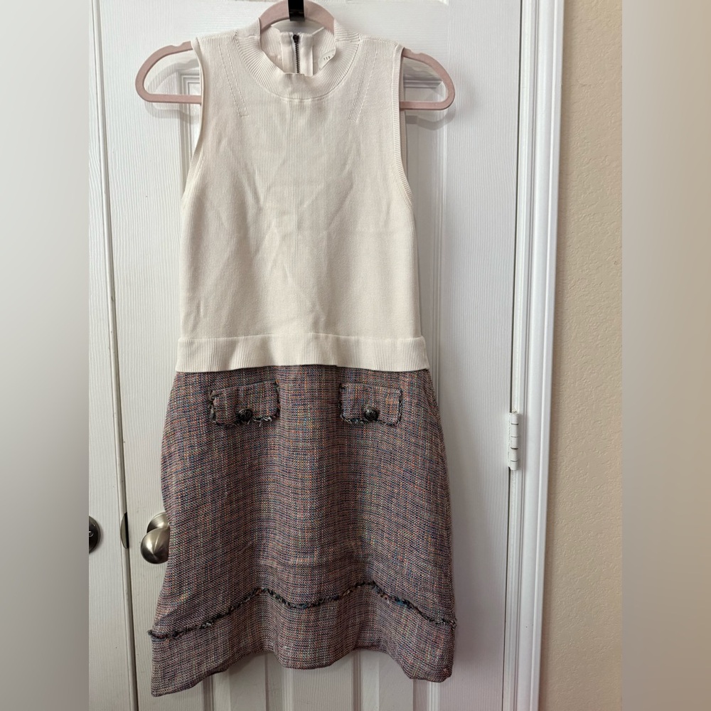 Ted Baker Drop Waist Tweed Mini Dress 4- M Sheath Boucle Preppy Designer $400